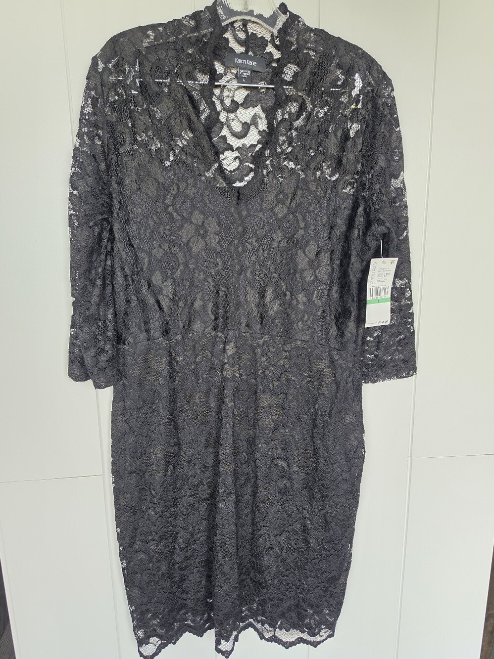 Karen Kane Little Black Dress L Scalloped Lace Illusion Bodycon Goth V-Neck LBD - Picture 4 of 10